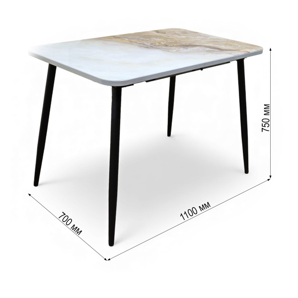 Стол Турин 1100(+400)*700,бабочка, ф/печ Мрамор КР051, B1+металл черный