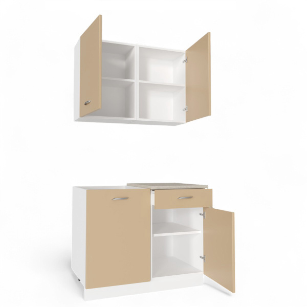 Кухня Комплект №10 ДАША Белый/Мокко(Берил бежевый / без мойки ) 1,0 м 