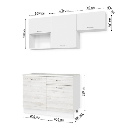 Кухня ТЕМПО №3 Белый/Сосна Лофт/Белый жемчуг/Олива (без мойки) 1,2 м