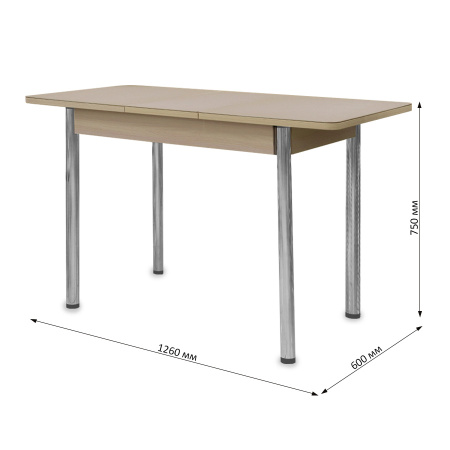 Стол Айсберг-мини СТ,960(1260),ЛДСП Дуб молоч,Стекло Капучино,СОЗВЕЗДИЕ/нога ПРЯМА хром 4