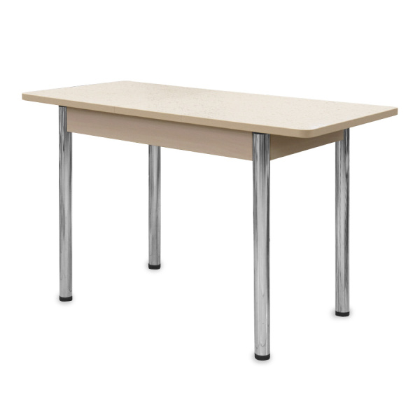 Стол Айсберг-мини PL 960(1260)*600, ЛДСП Дуб мол., пластик Бежевые цветы/нога ПРЯМ хром 4